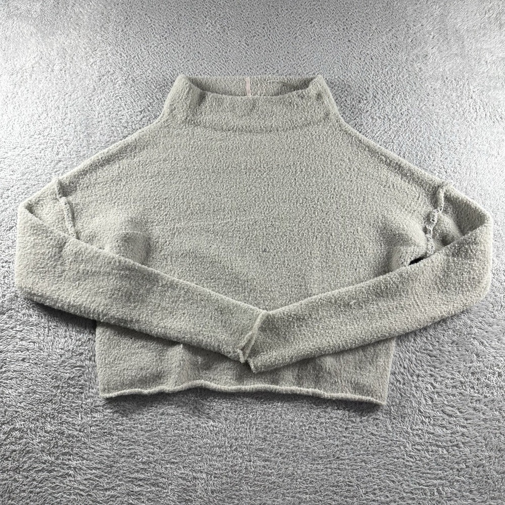 Free People Sweater Womens Small Ivory Brown San Vicente Sweater Gray Soft Short